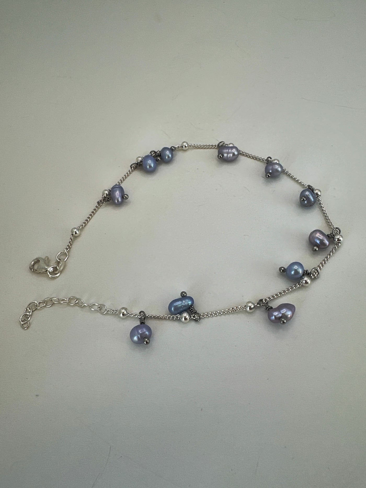 Freshwater pearls lavender on silver 925 anklet
