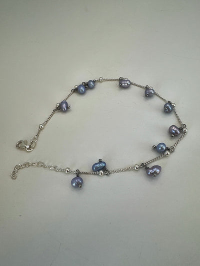 Freshwater pearls lavender on silver 925 anklet