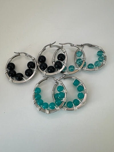 Turquoise giade earrings on round plate steel circle 