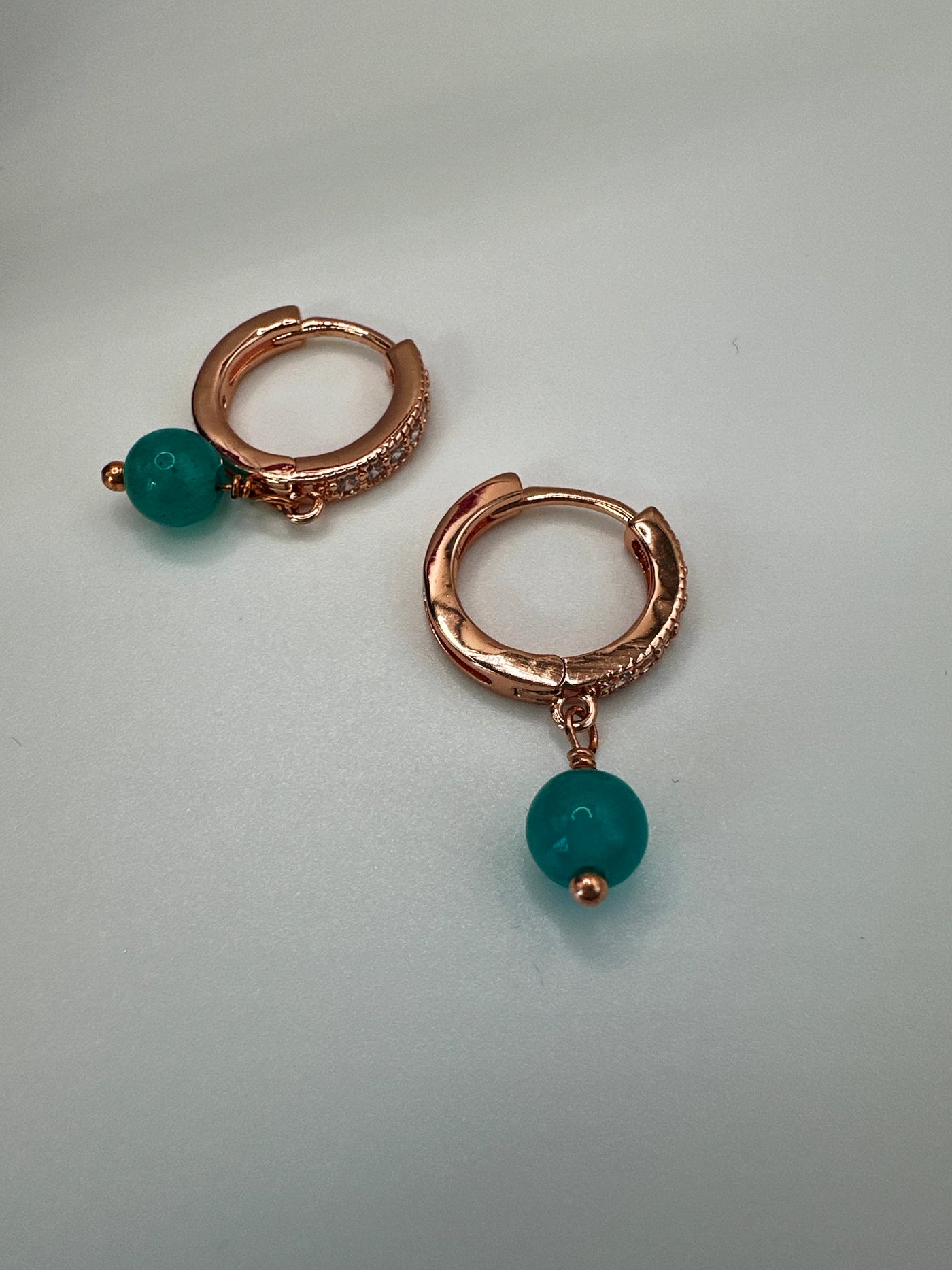 Bronze small circle earrings with turquoise jade and zircons