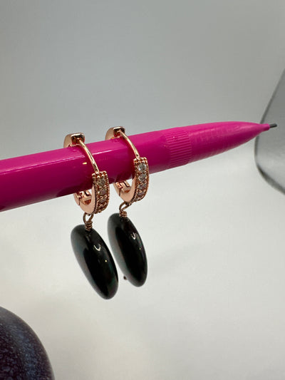 Bronze small circle earrings with black mallorca pearls and zircons