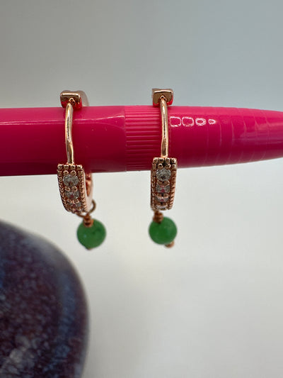 Bronze small circle earrings with green jade and zircons