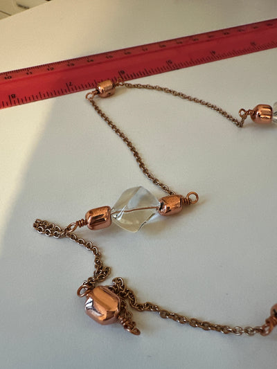 Transparent irregular crystals on 'forzatina' steel pink gold chain and brass pink gold elements