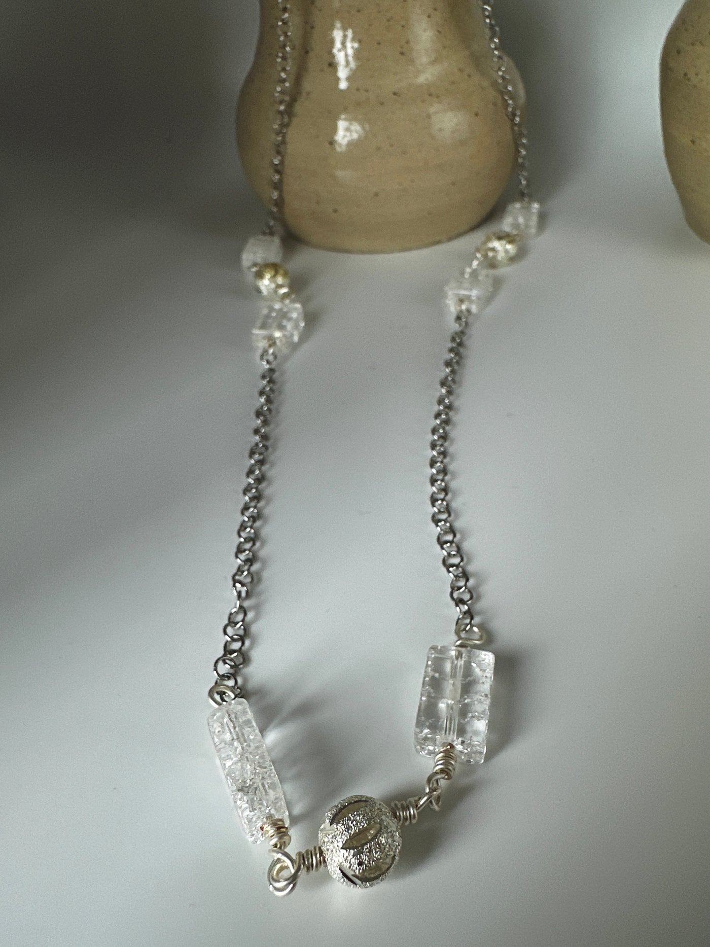 Rectangular Crystal rock and elements of diamanted brass on steel forzatina - long 50 cm