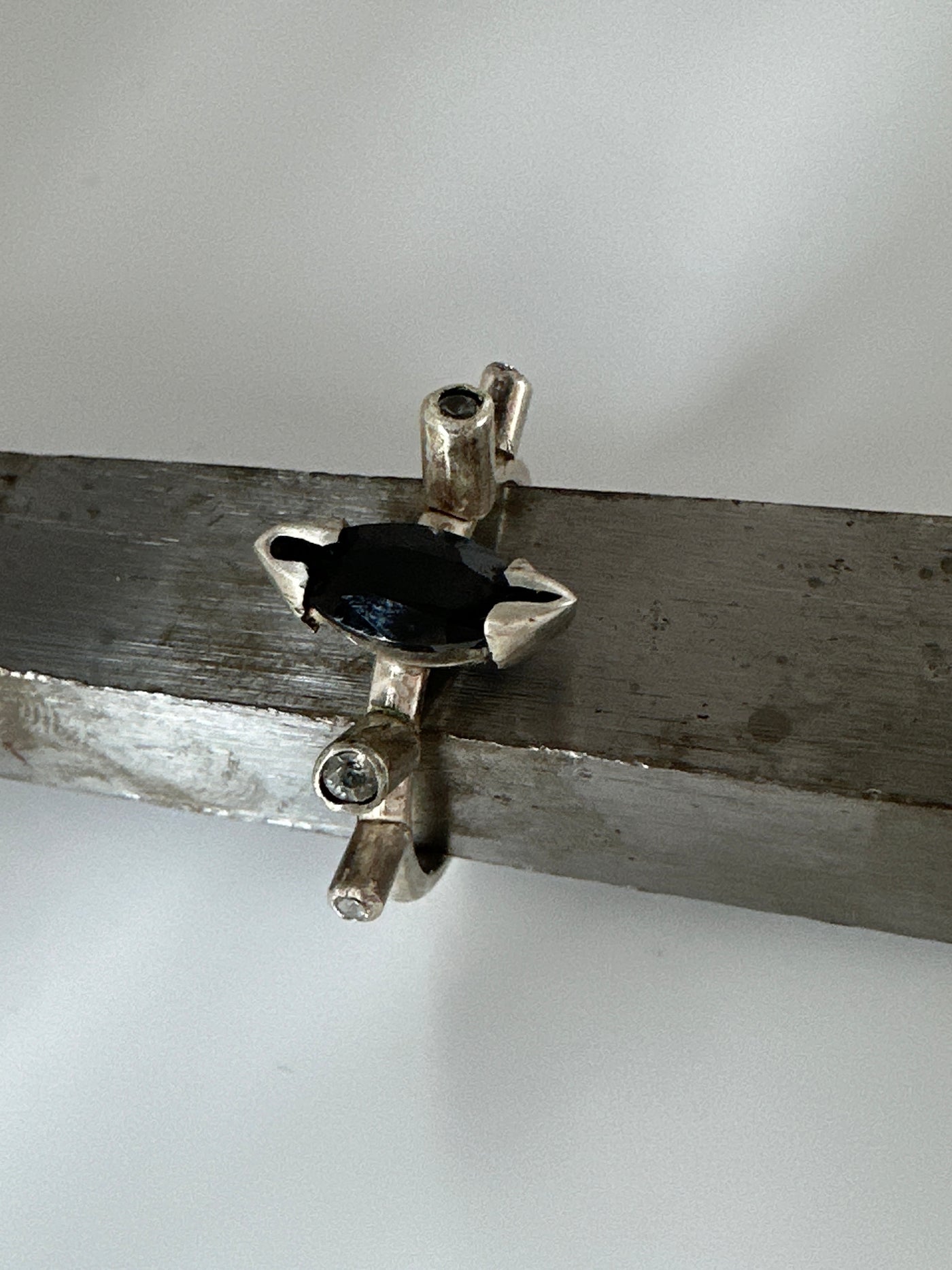 Marquise five stone ring setting in silver with amethyst and cubic zirconias