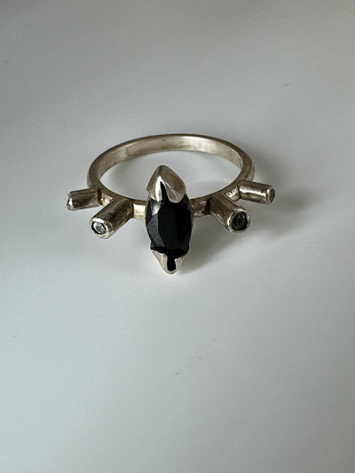 Marquise five stone ring setting in silver with amethyst and cubic zirconias