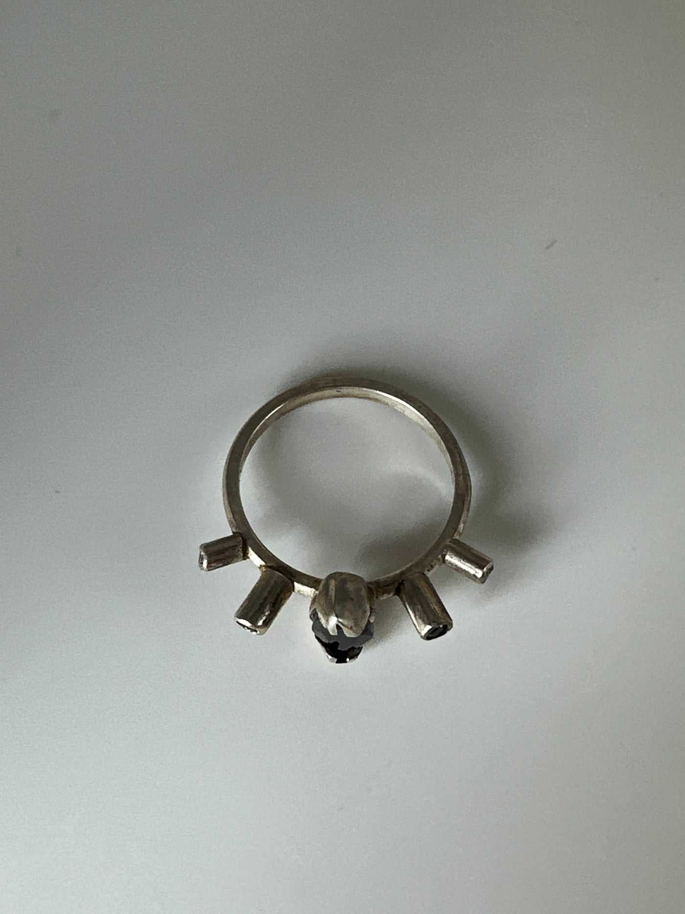 Marquise five stone ring setting in silver with amethyst and cubic zirconias