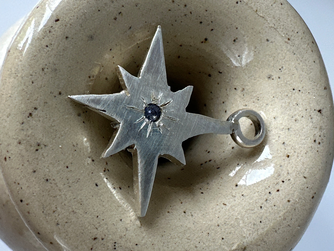 Silver pendant star with amethyst on forzatina steel chain