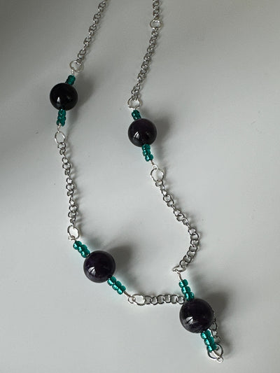 Amethists and teals miyuki beads on forzatina chain - model 2 (40 cm)