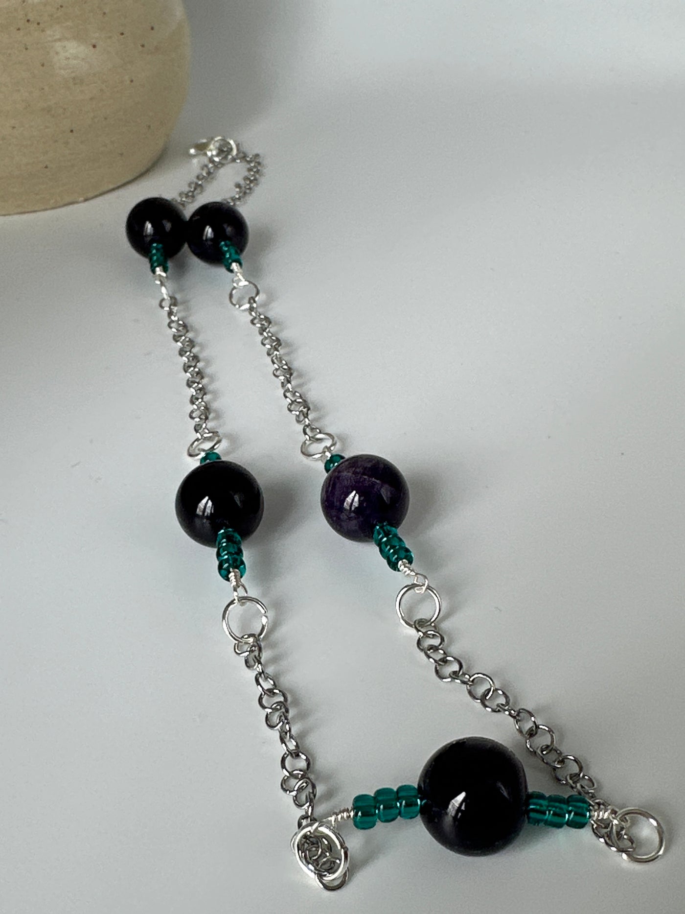 Amethists and teals miyuki beads on forzatina chain - model 2 (40 cm)