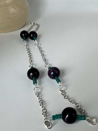 Amethists and teals miyuki beads on forzatina chain - model 2 (40 cm)