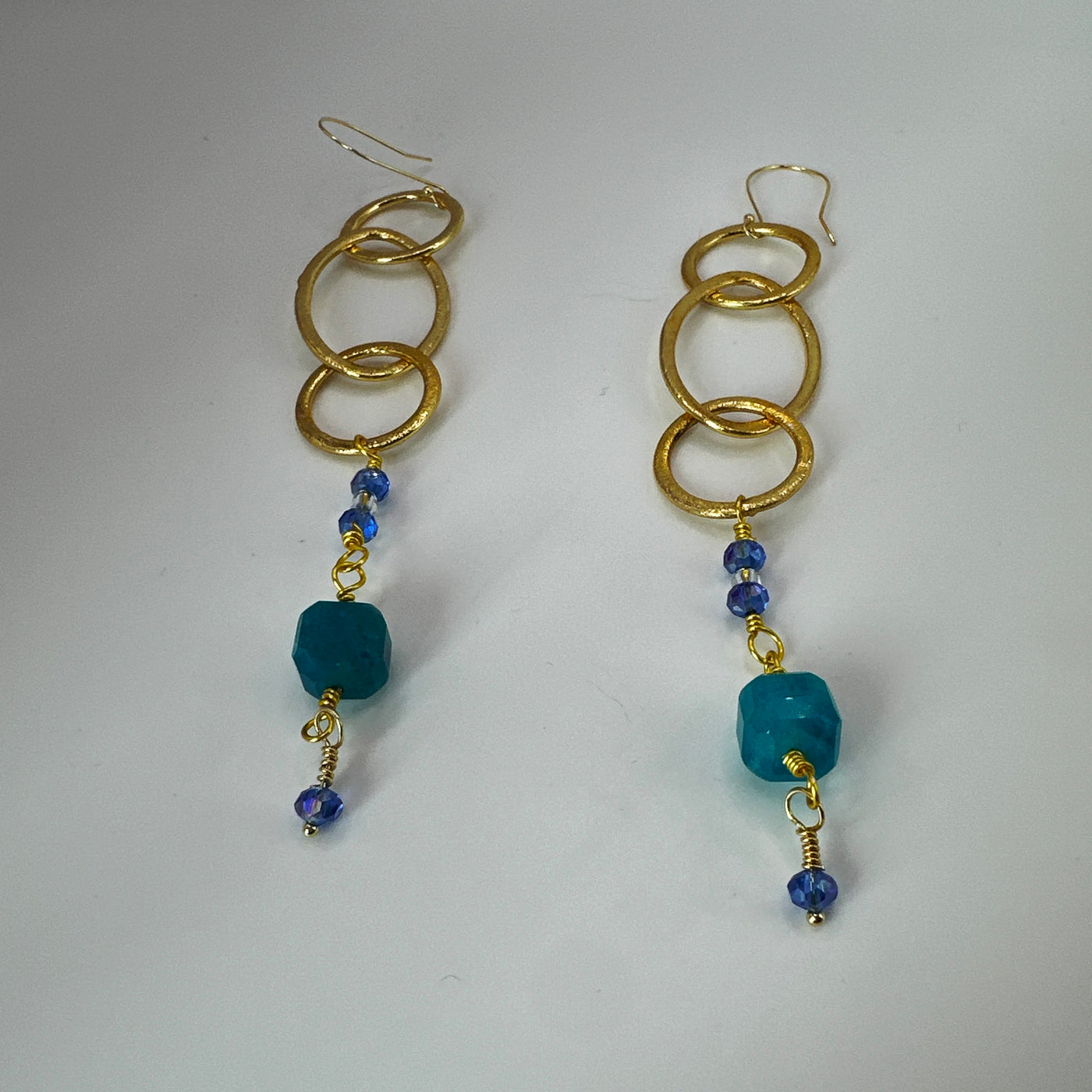 Brass ovals and crystal rondelles and square long earrings