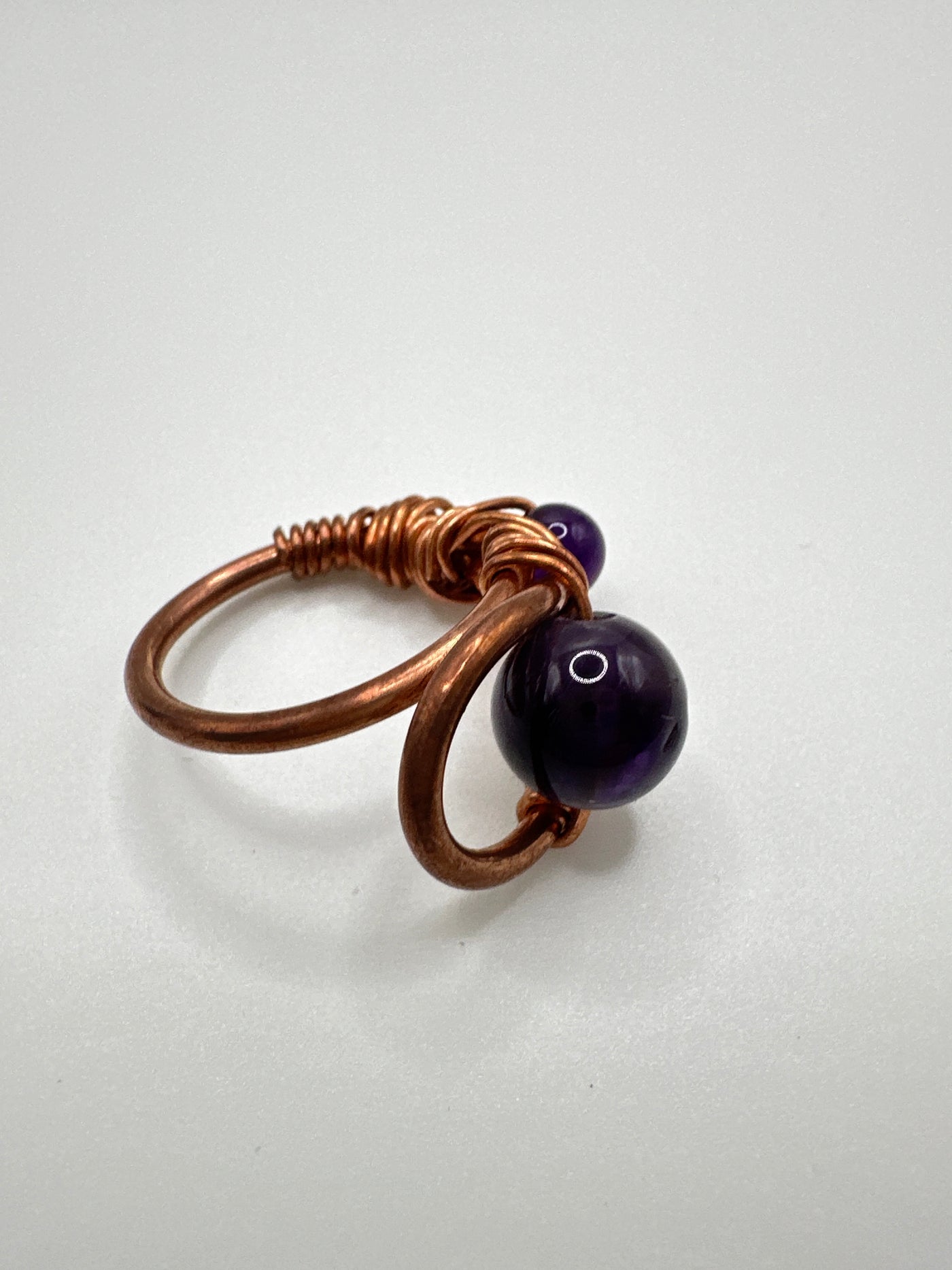 Copper ring with amethysts