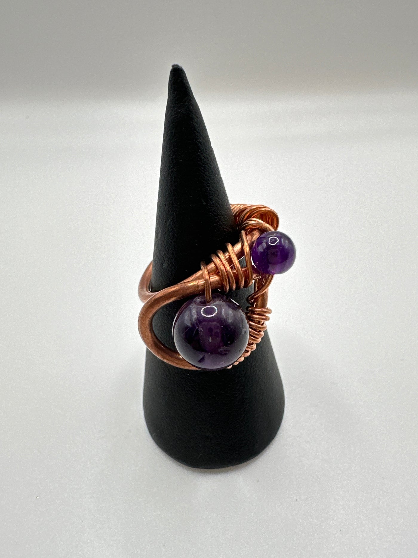 Copper ring with amethysts