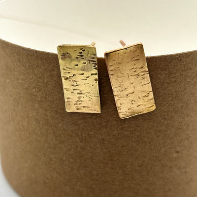 Earrings- brass hammered rectangle 2 x 1 