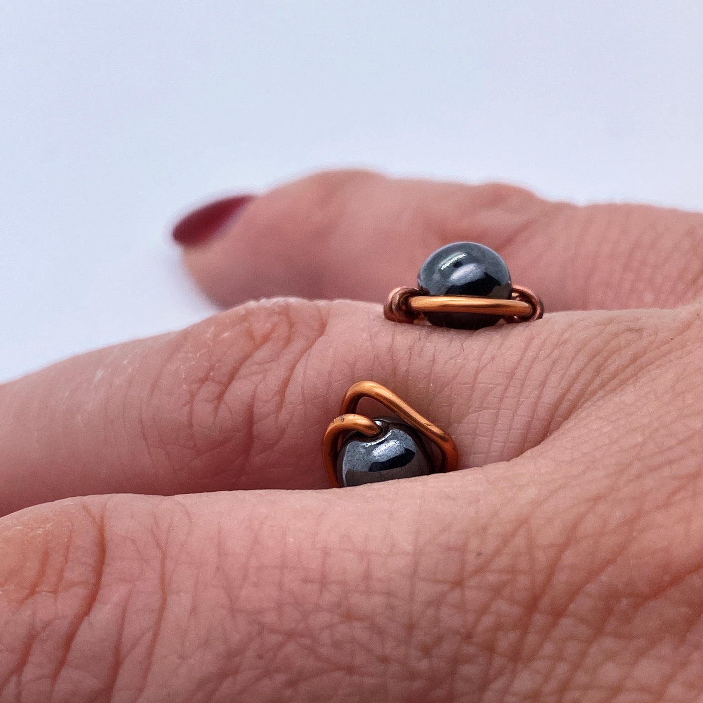 Copper and onyx ring size P