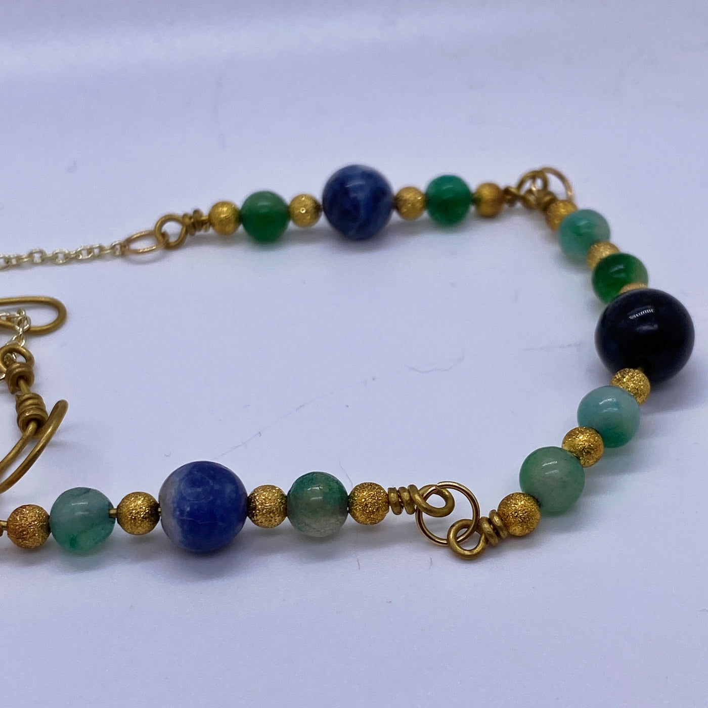 Dragon green, giada, sodalite and brass necklace