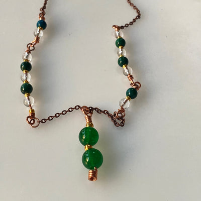 Necklace: Malachite, clear quartz and green calchedony