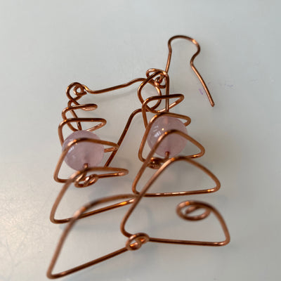 Rose quartz and wire, earrings
