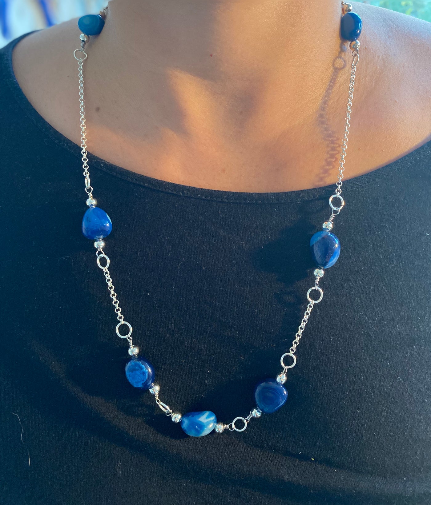 Necklace: Blue sapphire and silver chain