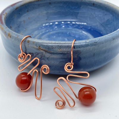Large circles red agate and wire earrings