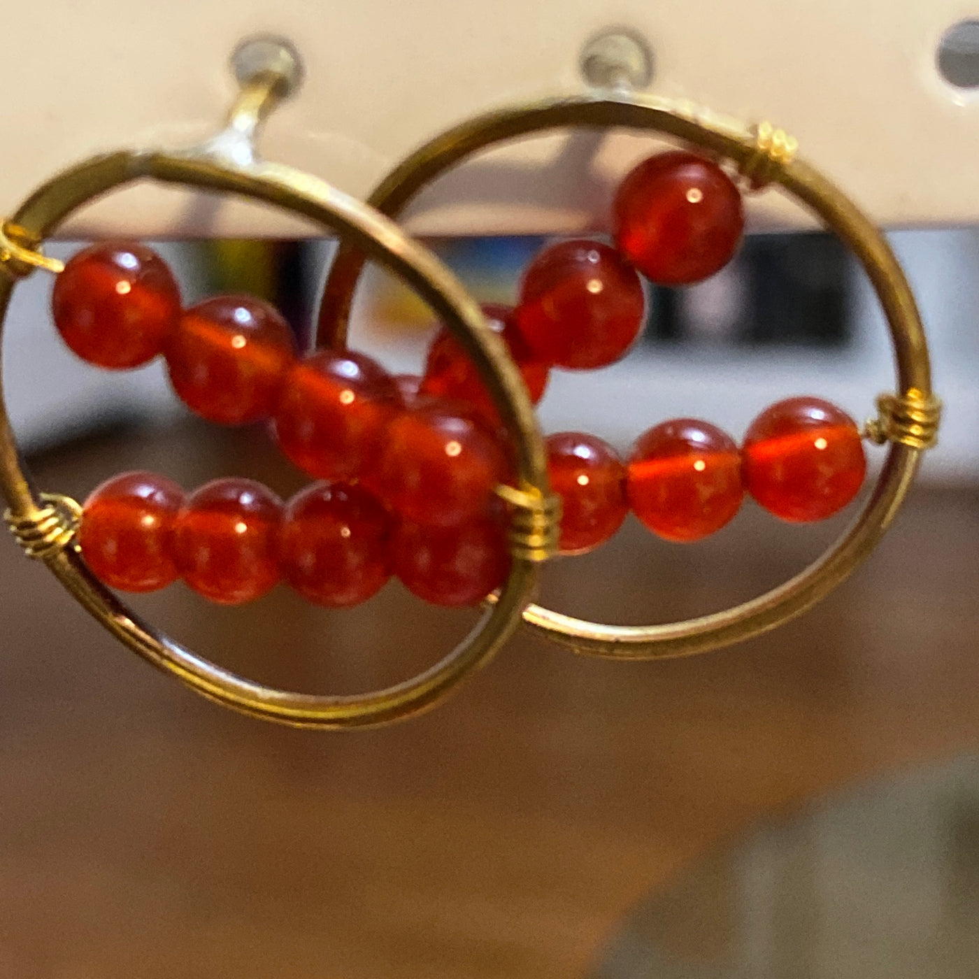 Earrings: Carnelian and wire circles