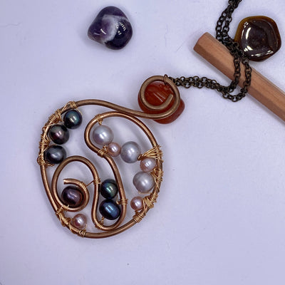 Bronze wire and freshwater pendant big