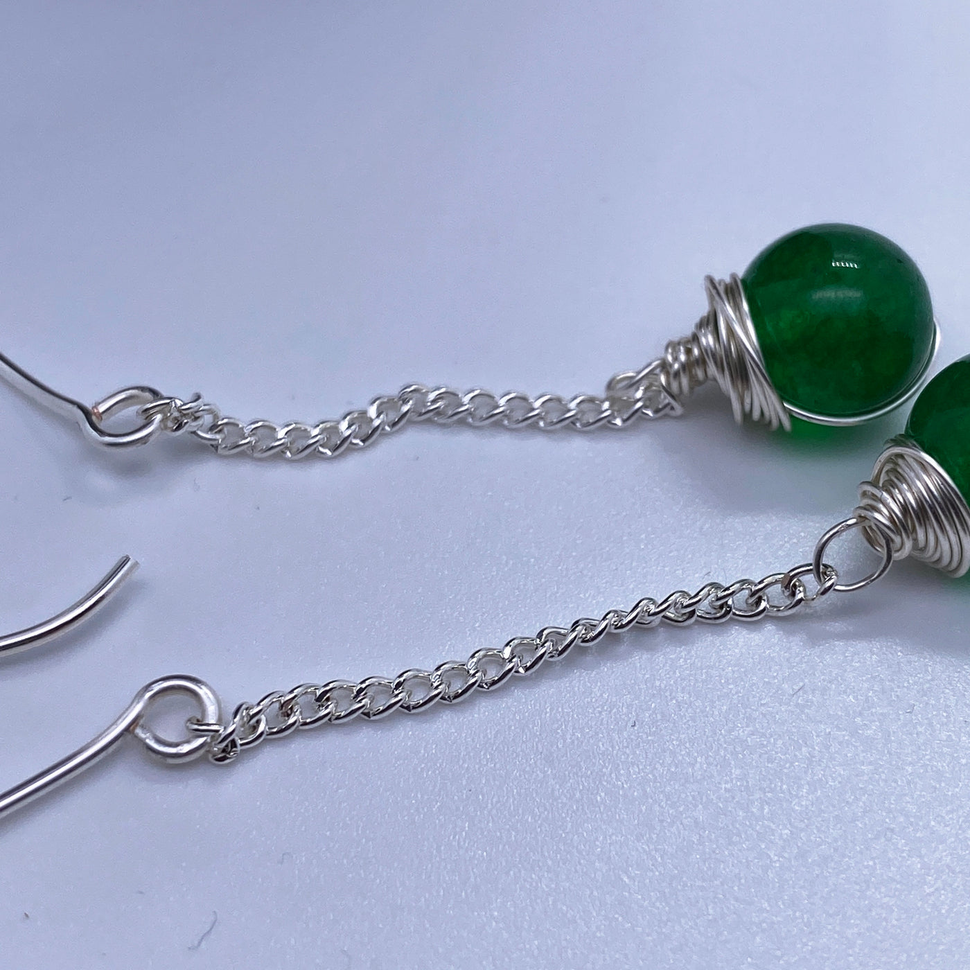 Green calchedony wrapped with silver on silver chain