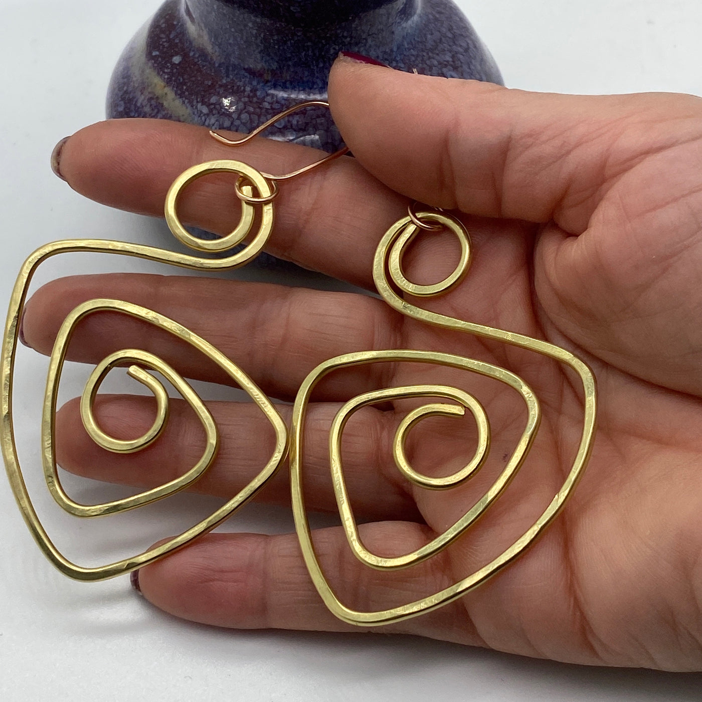 Brass abstract large earrings