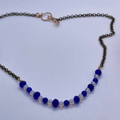 Crystal blue rondelles and opalyte necklace
