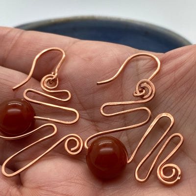 Large circles red agate and wire earrings