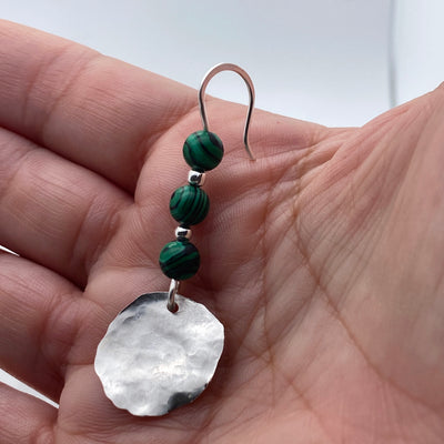 Silver rounds and malachite earrings