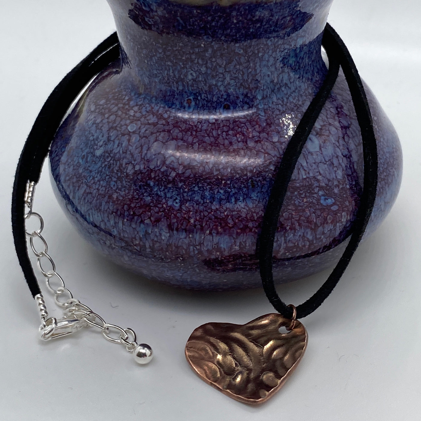 Handmade bronze heart on 2mm suede black cord