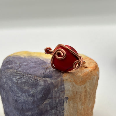 Red is for love -copper ring with red stone cabochone size L