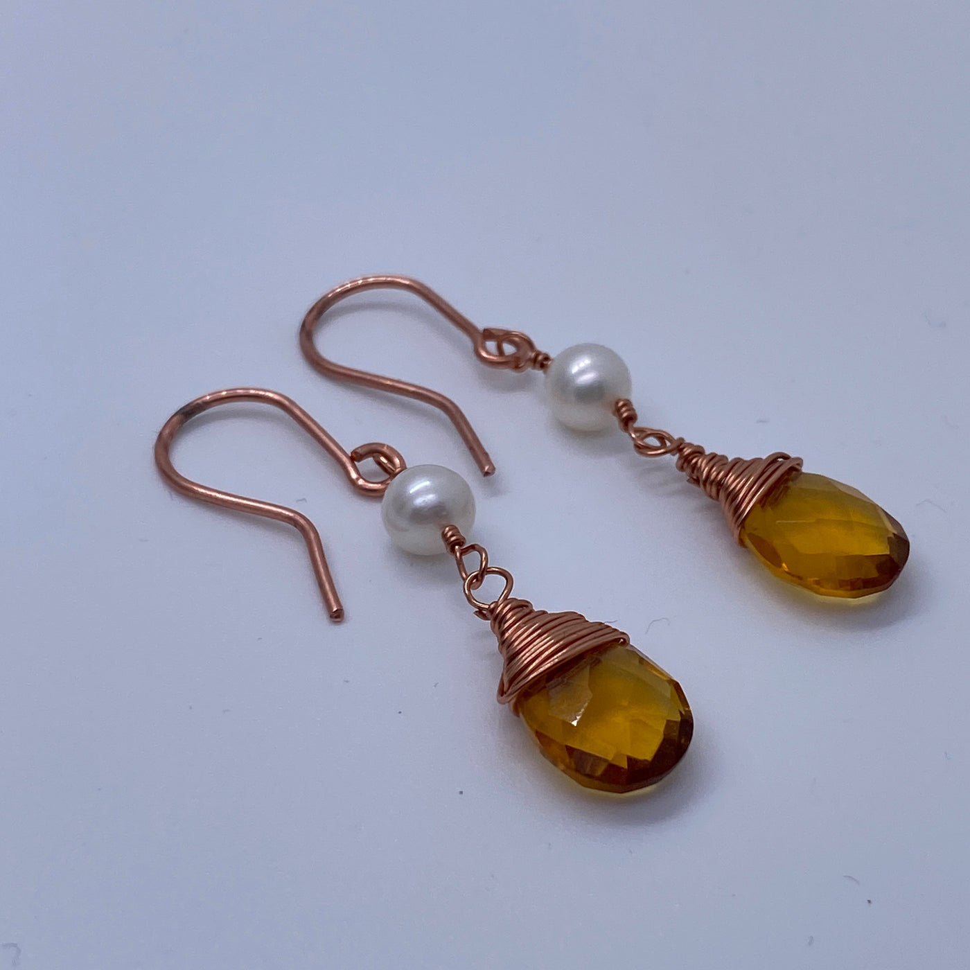 Classy pearls and citrine briolette wire wrapped earrings