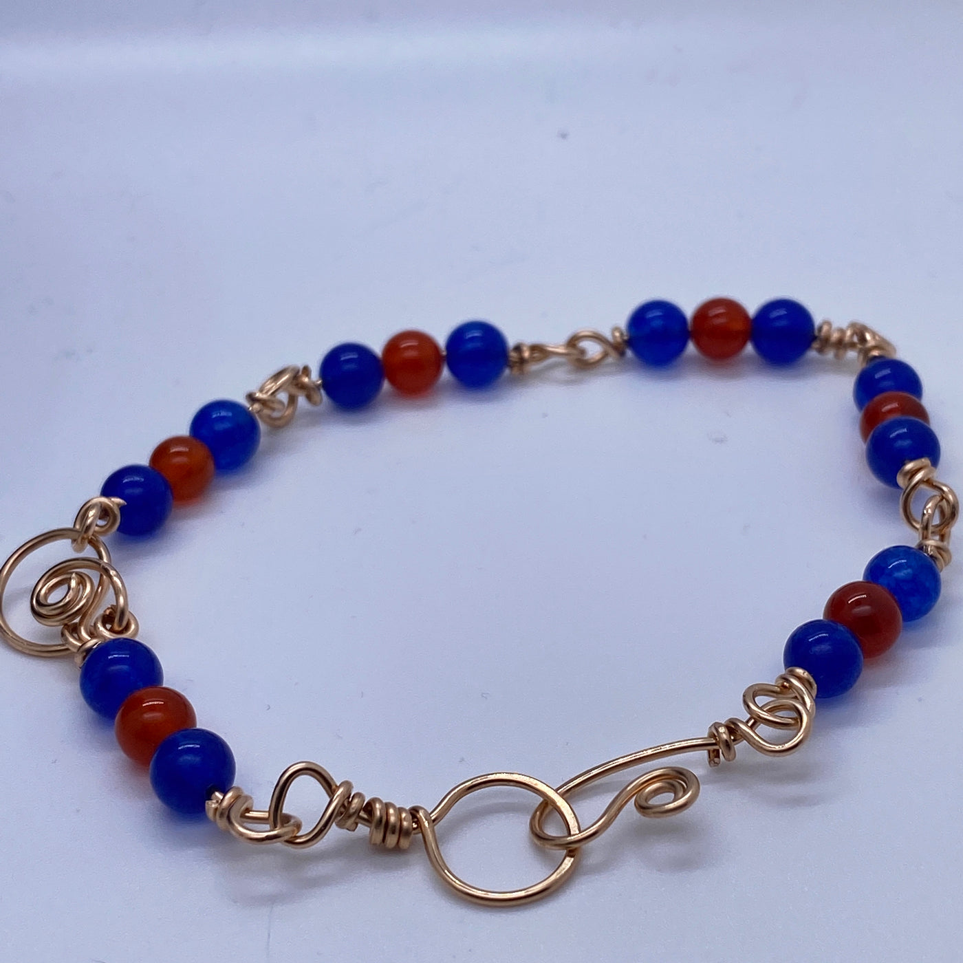 Red and blue agate adjustable copper bracelet