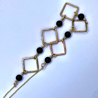 Handmade brass squares with dumorterite-  necklace