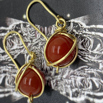 Red agate 12 mm earrings (long 3.5 cm) 8.1 g