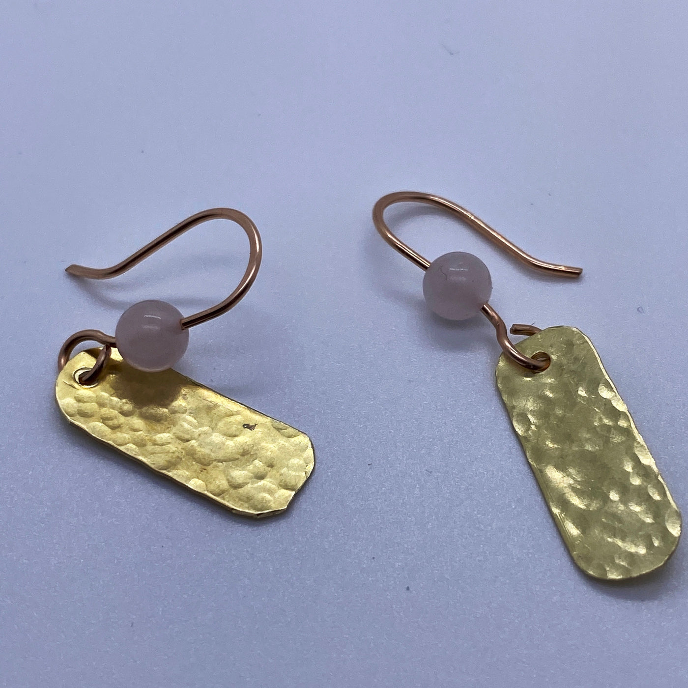 Rose quartz and brass earrings