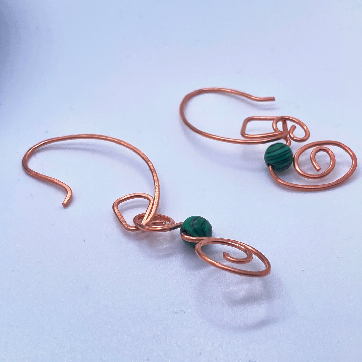 Malachite and wire abstract earrings