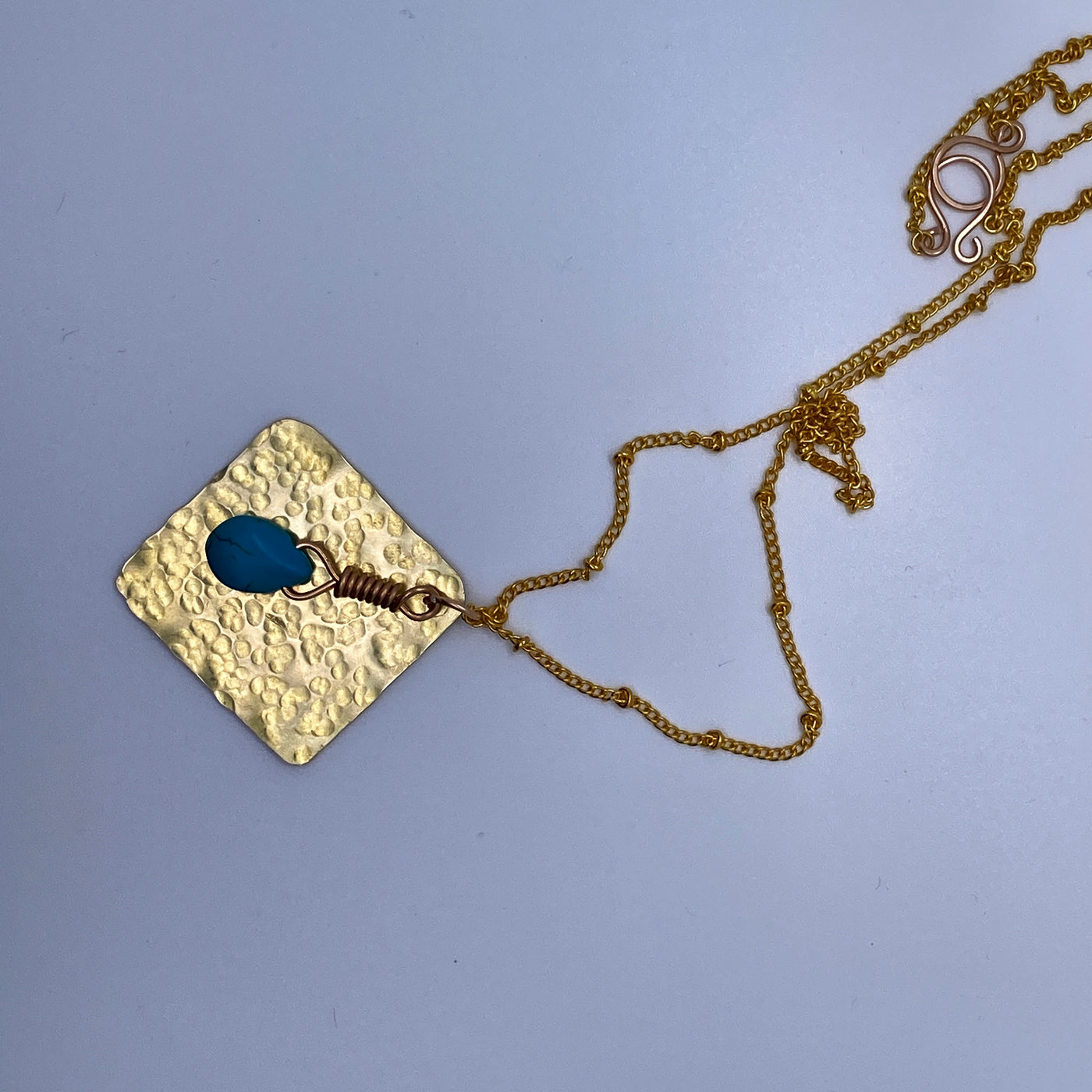 Square hammered brass and blue Howlite briolette wire wrapped
