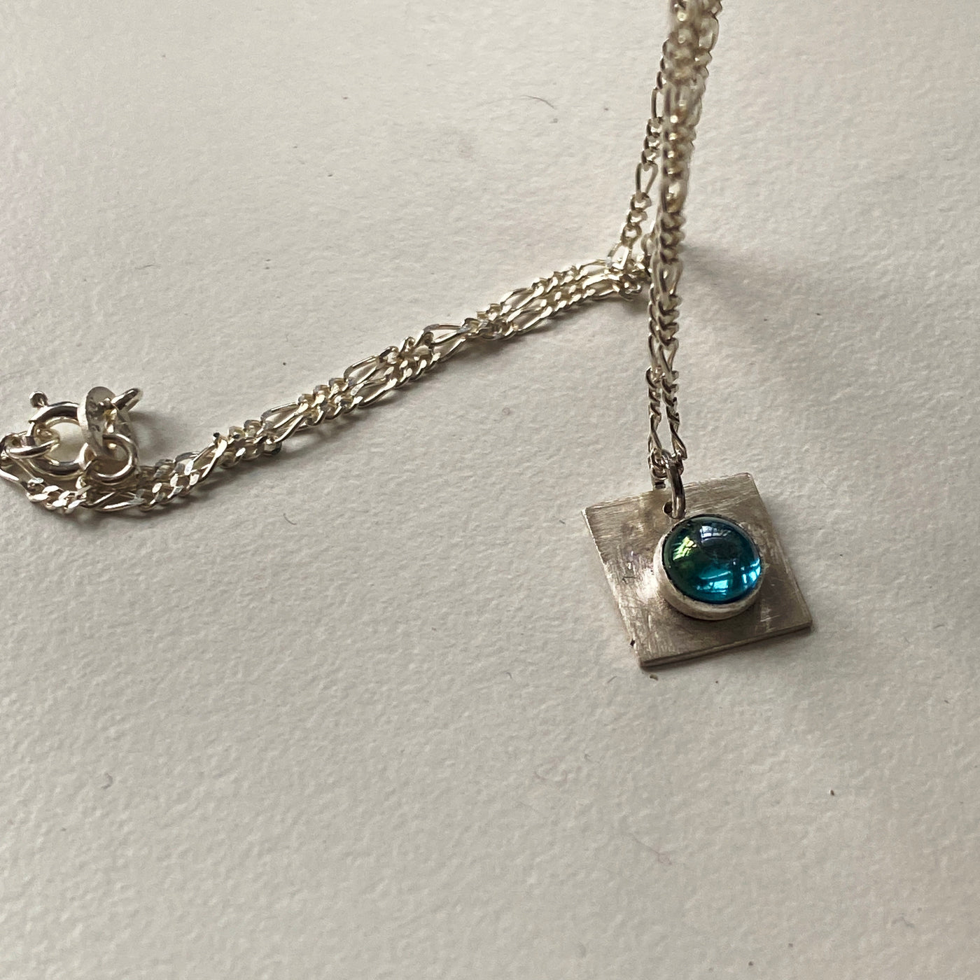 Square sterling round frame for a cabochon rainbow topaz 6 mm pendant on sterling silver chain