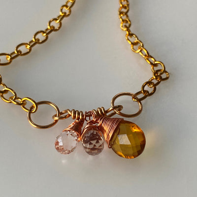 Necklace Citrine and chrystals briolettes on chain