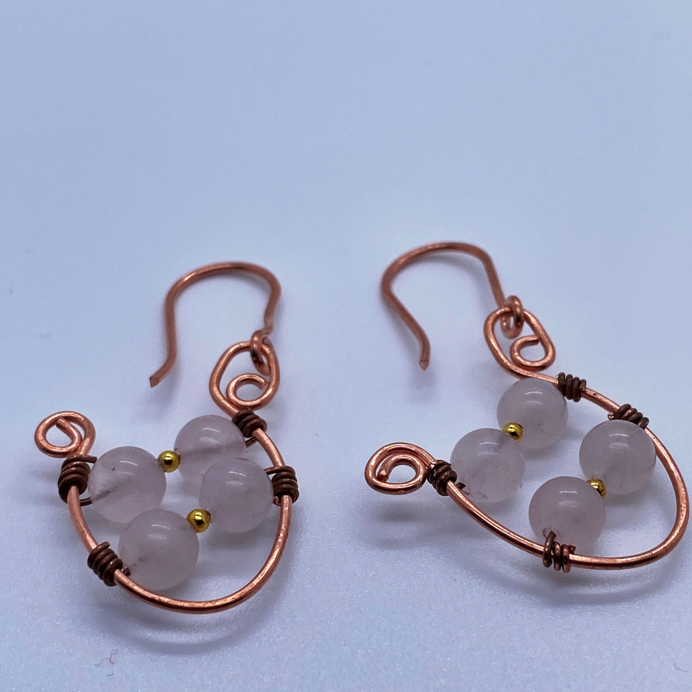 Rose quartz earrings and wire.