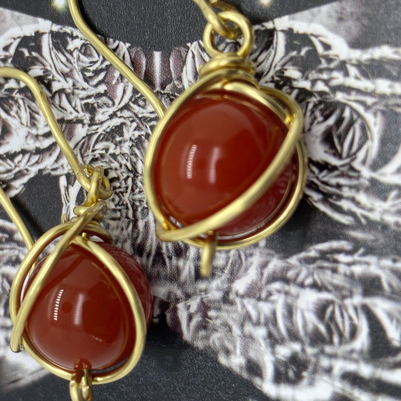 Red agate 12 mm earrings (long 3.5 cm) 8.1 g