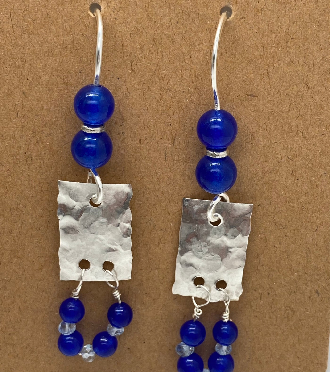Blue calchedony agate and acquamarine on silver earrings