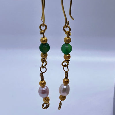 Dragon green, freshwater and brass long 10 cm earrings 