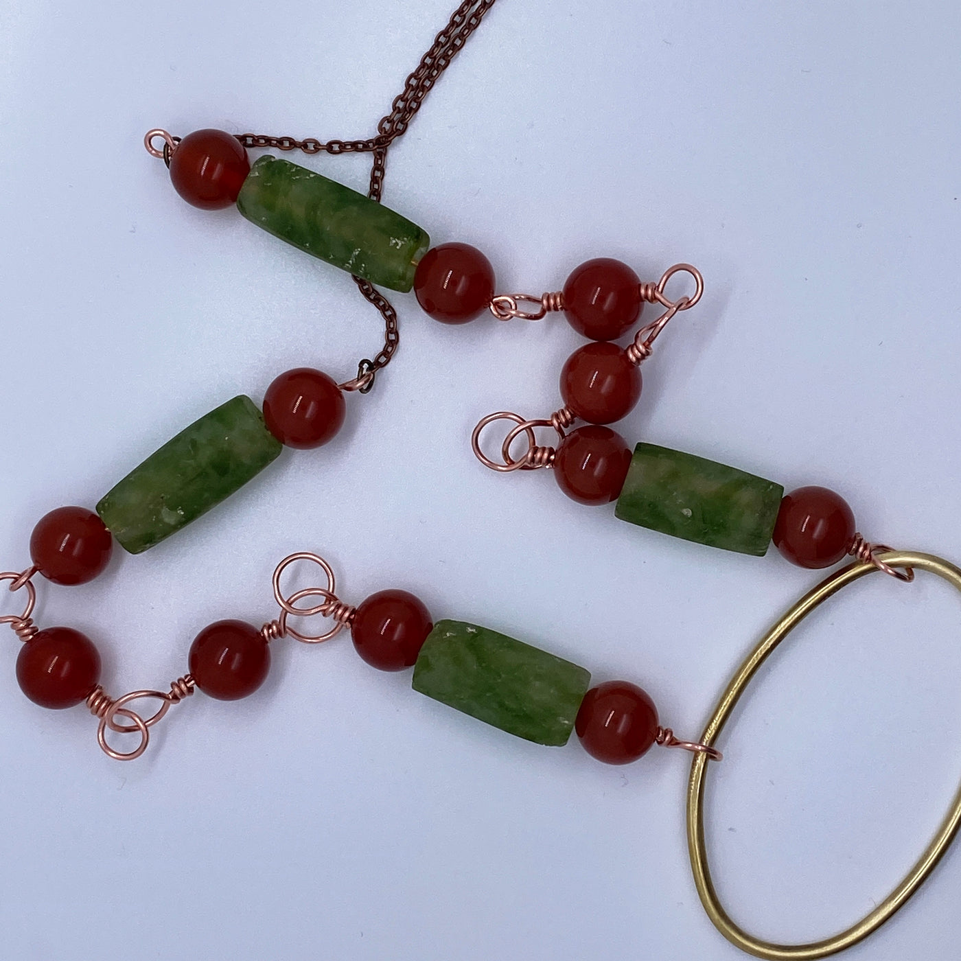 Glass beads and red agate necklace