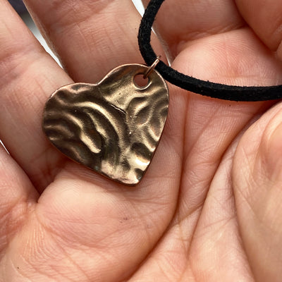 Handmade bronze heart on 2mm suede black cord
