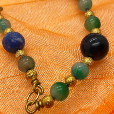 Dragon green, giada, sodalite and brass necklace
